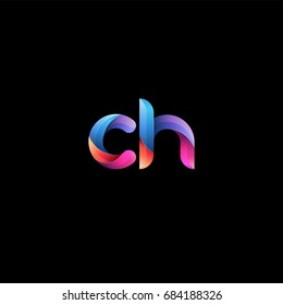 Initial lowercase letter ch, curve rounded logo, gradient vibrant colorful glossy colors on black background