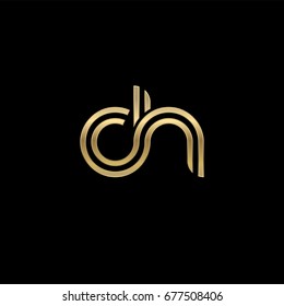 Initial lowercase letter ch, linked outline rounded logo, elegant golden color on black background