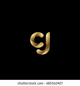 Initial lowercase letter cj, curve rounded logo, gradient glossy gold color on black background
