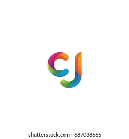 Initial lowercase letter cj, curve rounded logo, gradient vibrant colorful glossy multicolor