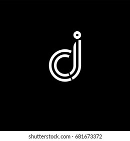 Initial lowercase letter cj, linked outline rounded logo, white color on black background