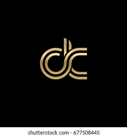 Initial lowercase letter ck, linked outline rounded logo, elegant golden color on black background