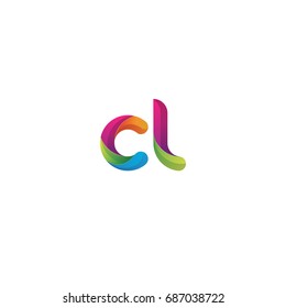 Initial lowercase letter cl, curve rounded logo, gradient vibrant colorful glossy multicolor