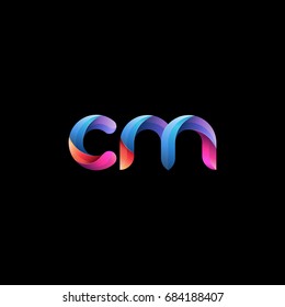 Initial lowercase letter cm, curve rounded logo, gradient vibrant colorful glossy colors on black background