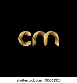 Initial lowercase letter cm, curve rounded logo, gradient glossy gold color on black background