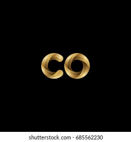 Initial lowercase letter co, curve rounded logo, gradient glossy gold color on black background