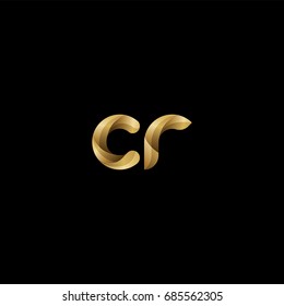 Initial lowercase letter cr, curve rounded logo, gradient glossy gold color on black background