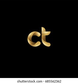 Initial lowercase letter ct, curve rounded logo, gradient glossy gold color on black background