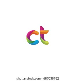 Initial lowercase letter ct, curve rounded logo, gradient vibrant colorful glossy multicolor