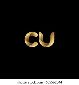 Initial lowercase letter cu, curve rounded logo, gradient glossy gold color on black background