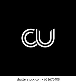Initial lowercase letter cu, linked outline rounded logo, white color on black background
