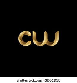 Initial lowercase letter cw, curve rounded logo, gradient glossy gold color on black background