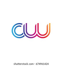Initial lowercase letter cw, linked outline rounded logo, colorful vibrant colors