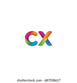 Initial lowercase letter cx, curve rounded logo, gradient vibrant colorful glossy multicolor
