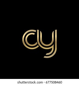 Initial lowercase letter cy, linked outline rounded logo, elegant golden color on black background