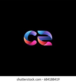 Initial lowercase letter cz, curve rounded logo, gradient vibrant colorful glossy colors on black background