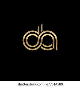 Initial lowercase letter da, linked outline rounded logo, elegant golden color on black background