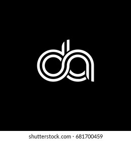 Initial lowercase letter da, linked outline rounded logo, white color on black background