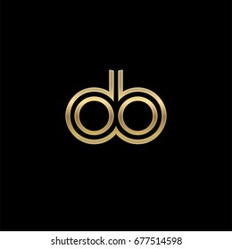 Initial lowercase letter db, linked outline rounded logo, elegant golden color on black background