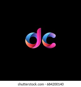 Initial lowercase letter dc, curve rounded logo, gradient vibrant colorful glossy colors on black background