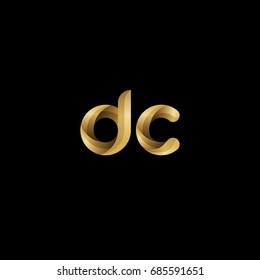 Initial lowercase letter dc, curve rounded logo, gradient glossy gold color on black background