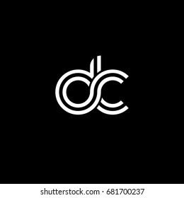 Initial lowercase letter dc, linked outline rounded logo, white color on black background