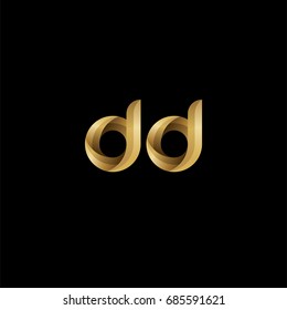 Initial lowercase letter dd, curve rounded logo, gradient glossy gold color on black background