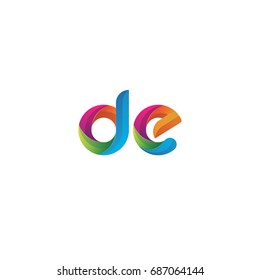 Initial lowercase letter de, curve rounded logo, gradient vibrant colorful glossy multicolor