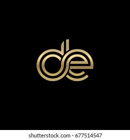 Initial lowercase letter de, linked outline rounded logo, elegant golden color on black background