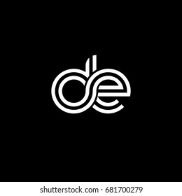 Initial lowercase letter de, linked outline rounded logo, white color on black background