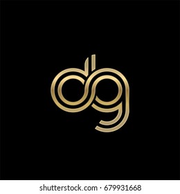 Initial lowercase letter dg, linked outline rounded logo, elegant golden color on black background