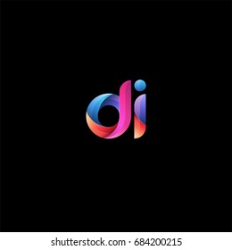 Initial lowercase letter di, curve rounded logo, gradient vibrant colorful glossy colors on black background