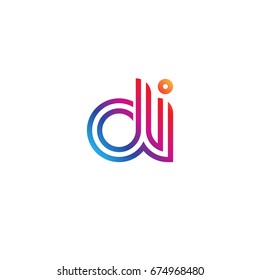 Initial lowercase letter di, linked outline rounded logo, colorful vibrant colors