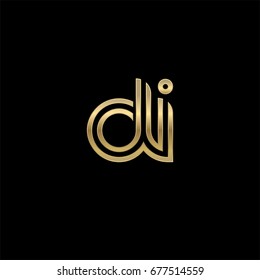 Initial lowercase letter di, linked outline rounded logo, elegant golden color on black background