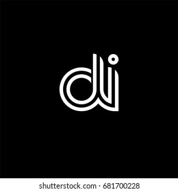 Initial lowercase letter di, linked outline rounded logo, white color on black background