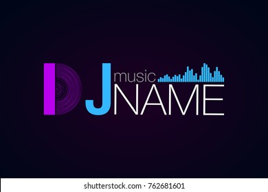 Initial lowercase letter dj, curve rounded logo, gradient vibrant colorful glossy colors on black background