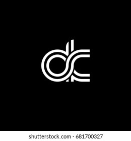 Initial lowercase letter dk, linked outline rounded logo, white color on black background