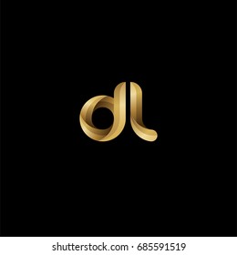 Initial lowercase letter dl, curve rounded logo, gradient glossy gold color on black background