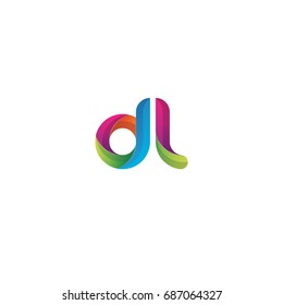 Initial lowercase letter dl, curve rounded logo, gradient vibrant colorful glossy multicolor