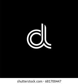 Initial lowercase letter dl, linked outline rounded logo, white color on black background