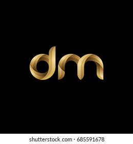 Initial lowercase letter dm, curve rounded logo, gradient glossy gold color on black background