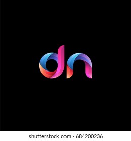 Initial lowercase letter dn, curve rounded logo, gradient vibrant colorful glossy colors on black background
