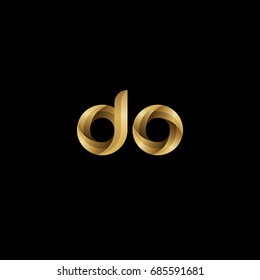 Initial lowercase letter do, curve rounded logo, gradient glossy gold color on black background