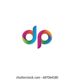 Initial lowercase letter dp, curve rounded logo, gradient vibrant colorful glossy multicolor