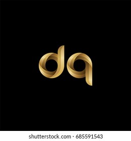 Initial lowercase letter dq, curve rounded logo, gradient glossy gold color on black background