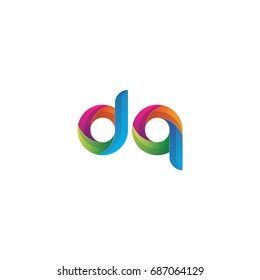 Initial lowercase letter dq, curve rounded logo, gradient vibrant colorful glossy multicolor