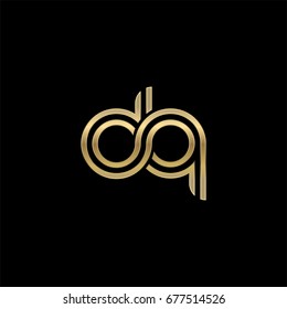 Initial lowercase letter dq, linked outline rounded logo, elegant golden color on black background