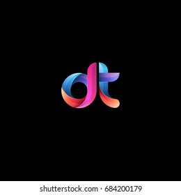 Initial lowercase letter dt, curve rounded logo, gradient vibrant colorful glossy colors on black background