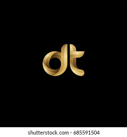 Initial lowercase letter dt, curve rounded logo, gradient glossy gold color on black background