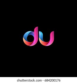 Initial lowercase letter du, curve rounded logo, gradient vibrant colorful glossy colors on black background